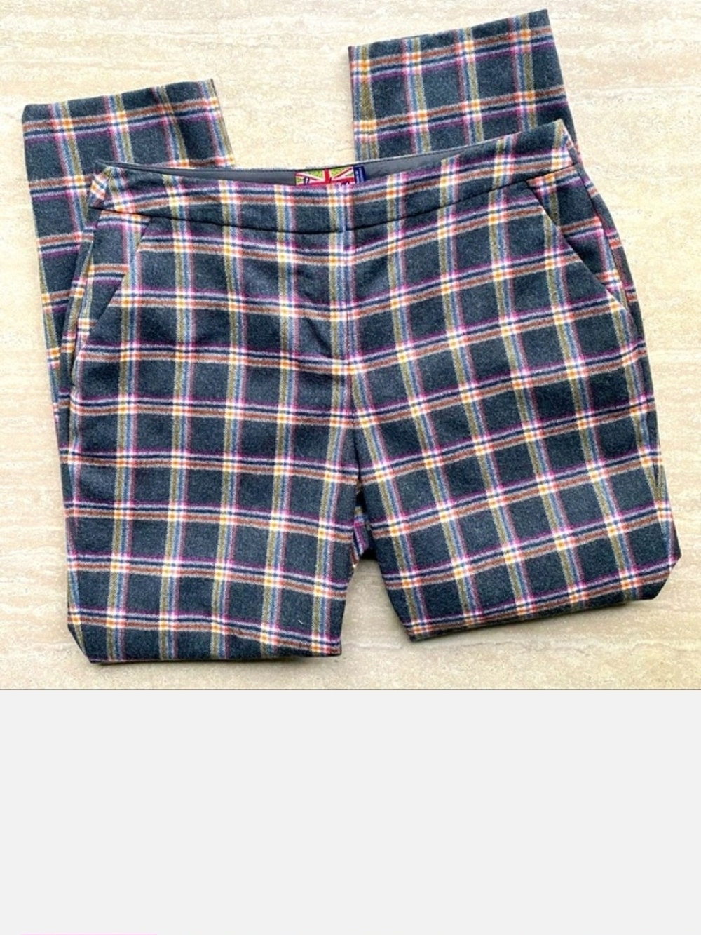 Boden Navy Plaid Cropped Pants with Pink & Cream Stripes 6p